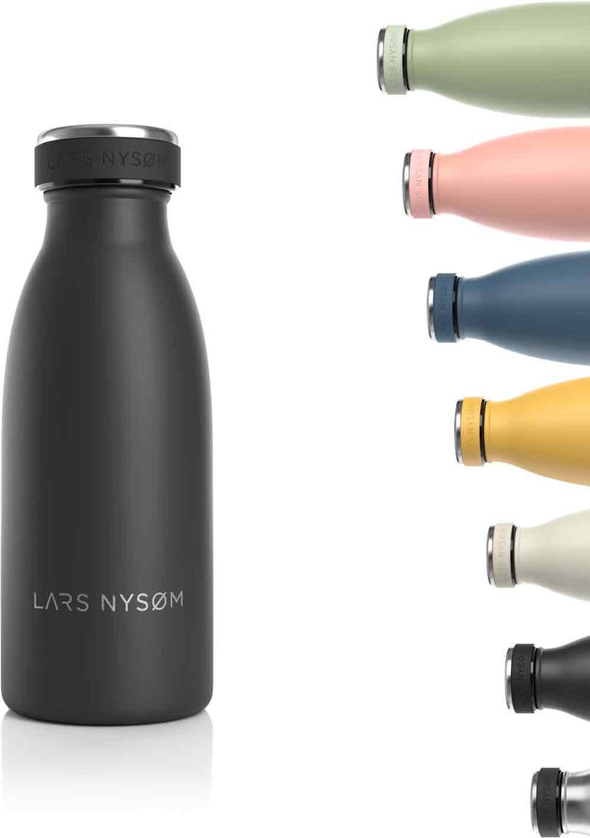 LARS NYSØM - 'Ren' Roestvrijstalen drinkfles 350ml - BPA-vrij geïsoleerde waterfles 0,35 Liter - Onyx Black
