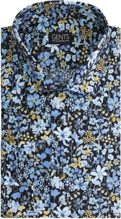 Gents - Print bloem blauw-bruin - Maat L