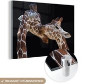 Glasschilderij - Giraffe - Dieren - Zwart - Portret - Glazen plaat - Schilderij glas - Wanddecoratie - 180x120 cm - Foto op glas
