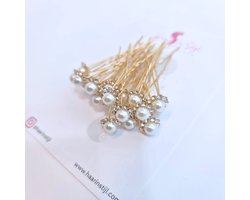 Haar in Stijl® Lulu Serie - set van 20 parel/kristal bloem haarpinnen goud - haaraccessoires voor feest bruiloft verloving bruidsmode