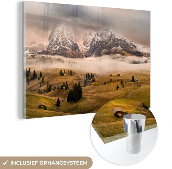 Peinture sur verre - Paysage - Berg - Neige - Arbres - Peinture sur verre - 120x80 cm - Décoration murale - Plaque de Verres - Photo sur verre