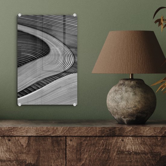 MuchoWow - Peinture sur verre - Abstrait - Texture - Zwart - Wit - Peinture sur verre - Plaque de Verres - 20x30 cm - Décoration murale