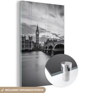 Peinture sur verre - Pont - Big Ben - Londres - Zwart - Wit - Décoration murale murale - 40x60 cm - Plaque de Verres - Photo sur verre - Peinture sur verre