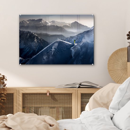 Peinture sur verre - Berg - Paysage - Neige - Hiver - Ski - Plaque de Verres - Peinture sur verre - 60x40 cm - Photo sur verre - Décoration murale