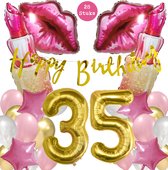 Snoes Mega Beauty Helium Ballonnen Set 35 Jaar - Roze Helium Folieballonnen - Slinger Happy Birthday Goud