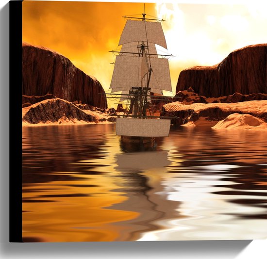 Canvas - Zeilboot Varend over het Water tijdens Zonsondergang - 40x40 cm Foto op Canvas Schilderij (Wanddecoratie op Canvas)