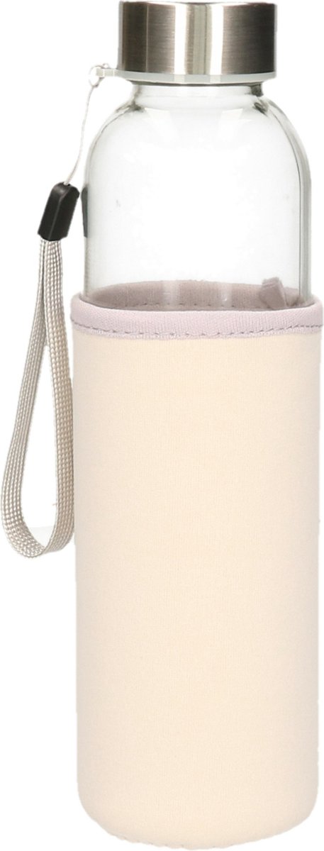 Glazen waterfles/drinkfles met grijze softshell bescherm hoes 500 ml - Sportfles - Bidon