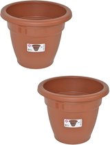 Set van 2x stuks terra cotta kleur ronde plantenpot/bloempot kunststof diameter 40 cm - Plantenbakken/bloembakken voor buiten