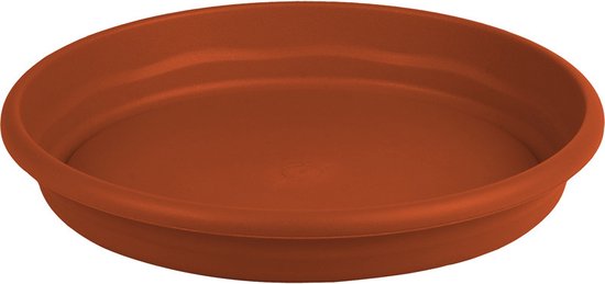 Set de 2x pot de fleurs/pot à plantes terre cuite fond plat/assiette de collection plastique diamètre 26 cm