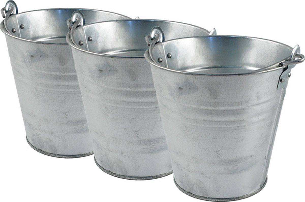 Sorex Bloempot - 4x - zinken emmer - zilverkleurig - 10 liter -