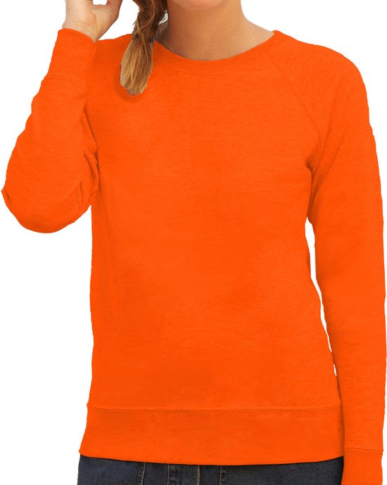 limoen barsten technisch Oranje sweater / sweatshirt trui met raglan mouwen en ronde hals voor dames  - basic... | bol.com