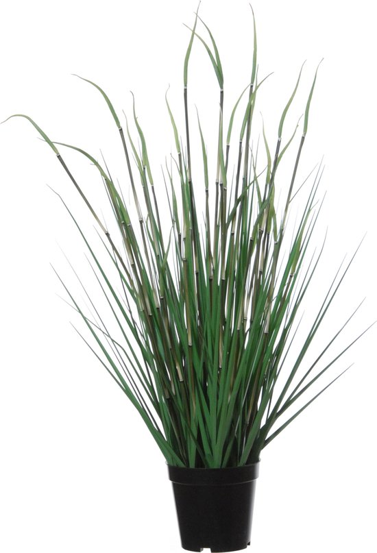 Groene grasplant kunstplant in zwarte kunststof pot 70 cm - Pennisetum - Woondecoratie