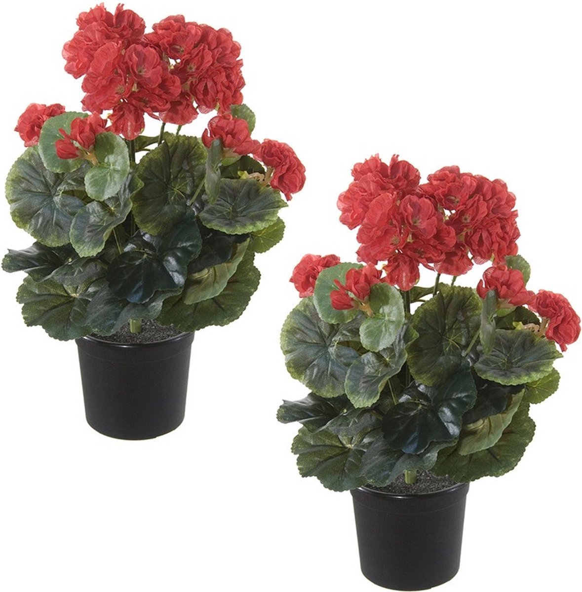 Louis maes Kunstplant - Set van 2x stuks - Geranium - rood - in pot - H33 cm - Pelargonium