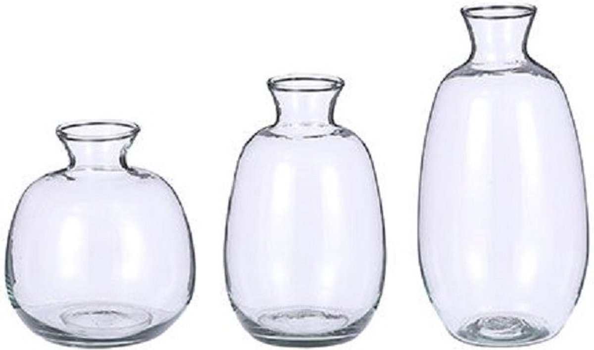 3x Fles vaas Gina transparant glas in set - Home Deco vazen - Woonaccessoires