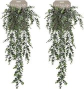 2x Kunstplanten groene Eucalyptus hangplant/takken 75 cm - Kunsttakken - Nepplanten