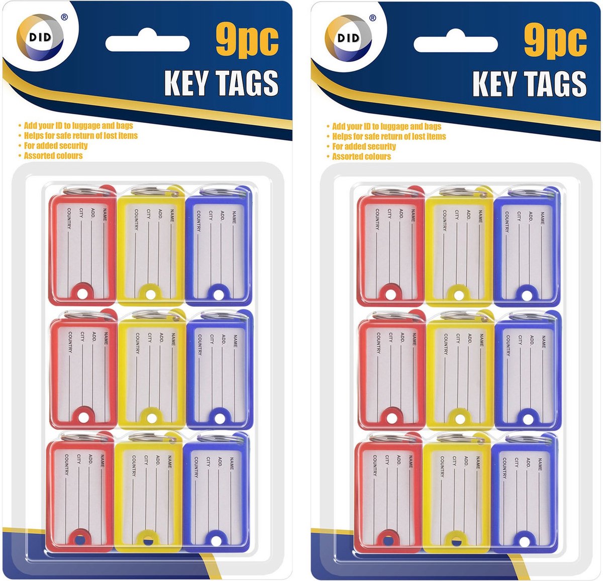 DID Sleutelhanger labels - 36x - gekleurd - met etiket/schrijfvakje - sleutellabels