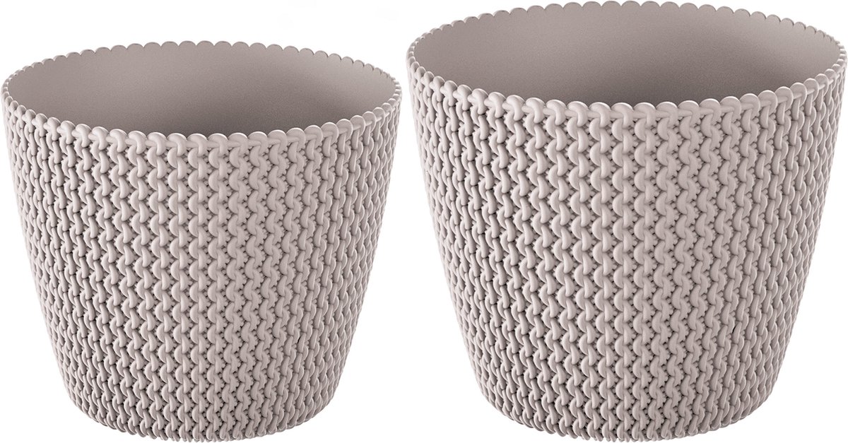 Plantenpotten/bloempotten set - 6x - kunststof - taupe - 22 x 19 en 19 x 16 cm