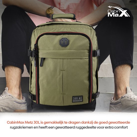 CabinMax Metz Travel Bag - Bagage à Bagage à main 30L - Sac à dos - Sac à dos - 45x35x20cm - Léger - Kaki