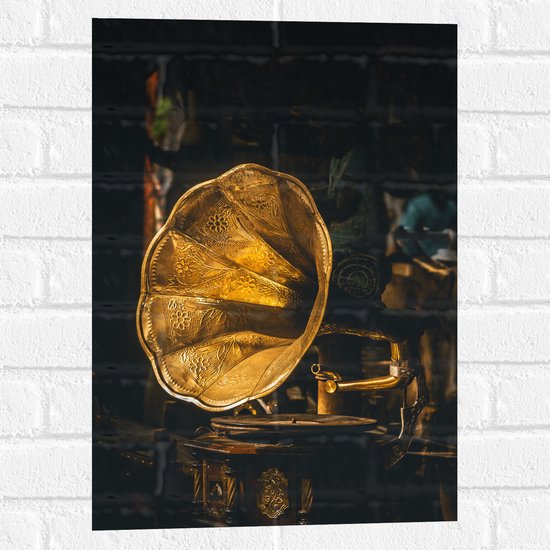 Muursticker - Gouden Glimmende Grammofoon - 40x60 cm Foto op Muursticker