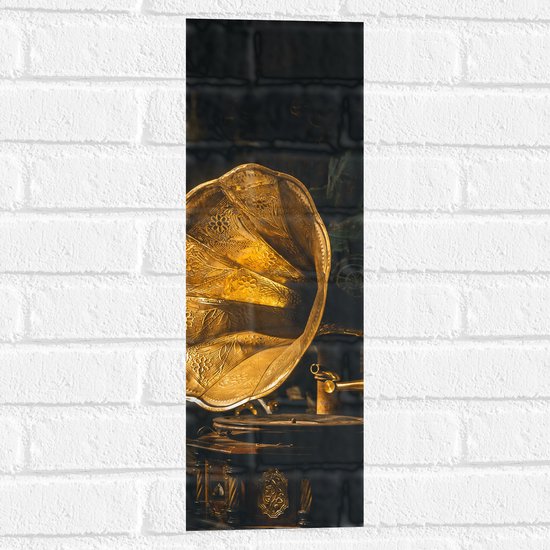 Muursticker - Gouden Glimmende Grammofoon - 20x60 cm Foto op Muursticker