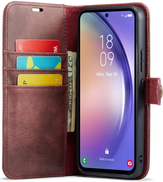 DG Ming Hoesje voor de Samsung Galaxy A54 - Retro Wallet Book Case - Telefoonhoesje Kunstleer met Pasjes - Portemonnee Hoesje met Kaarthouder op achterkant Rood