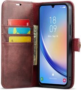DG Ming Hoesje voor de Samsung Galaxy A34 - Retro Wallet Book Case - Telefoonhoesje Kunstleer met Pasjes - Portemonnee Hoesje met Kaarthouder op achterkant Rood
