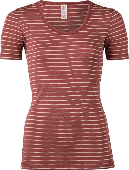Engel Natur T-Shirt Femme Soie - Laine Mérinos GOTS Engel Natur Cuivre Rouge Rayé 38/40(M)