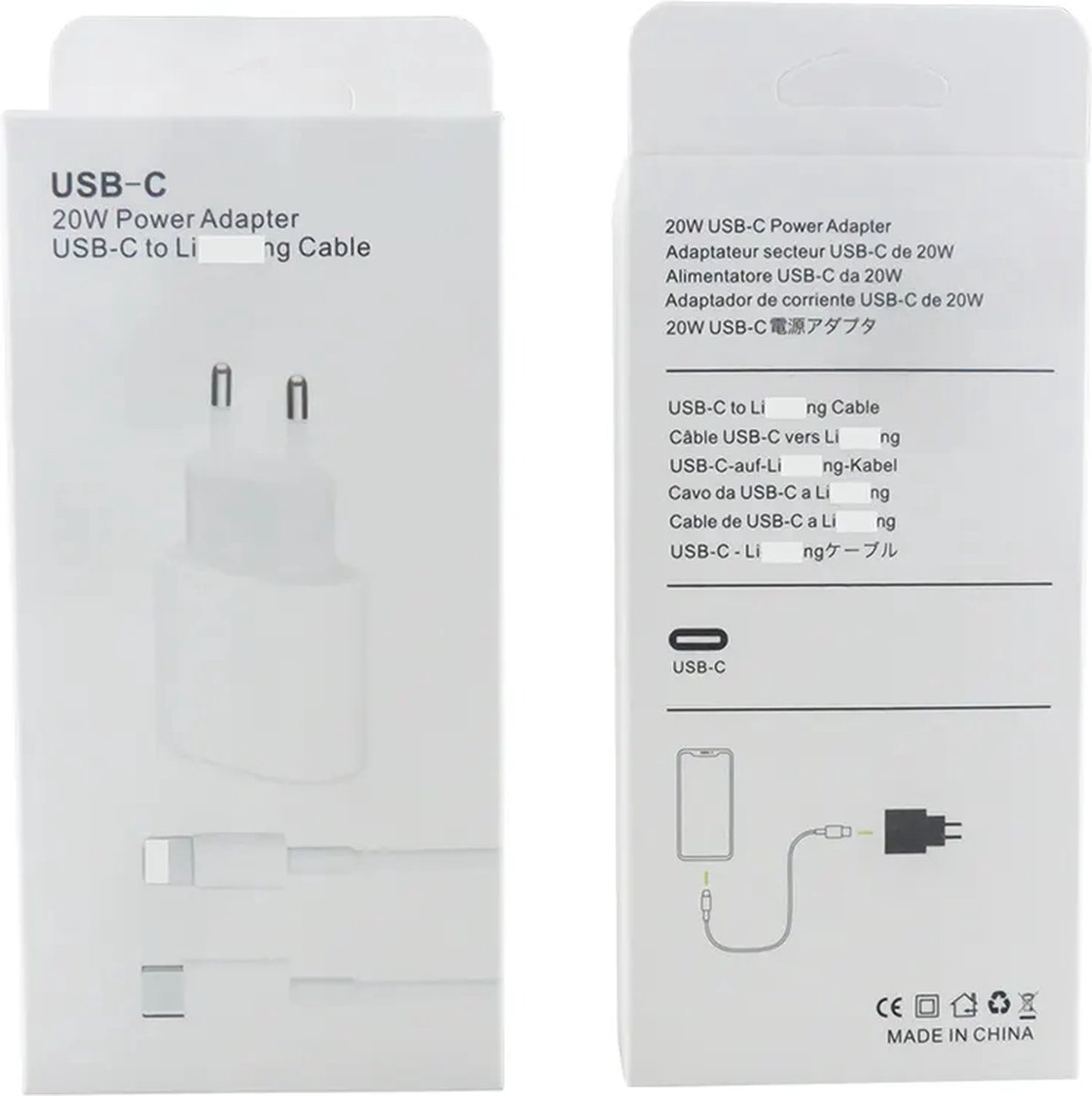 USB-C 20W Power Adapter USB-C oplaadkabel