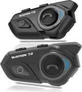 WAYXIN - Casque moto sans fil T2 - Oreillette Bluetooth avec microphone - Système audio étanche pour casque moto - Interphone pour casque moto - Mains libres - Accessoire moto - Système de communication - 2 pièces