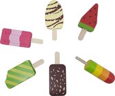 Houten speelgoed ijsjes 6 stuks in houder ijslolly 10 cm 100 % FSC