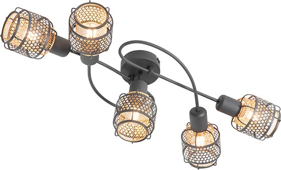 QAZQA noud - Design Plafondlamp - 5 lichts - Ø 65.5 cm - Zwart Goud - Woonkamer | Slaapkamer | Keuken