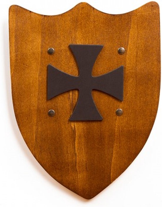 Rustiek Houten Schild met tempelierskruis - Verkleedaccessoire - Ridders - Tenue - Kostuum - Kind - Kalid Medieval Toys
