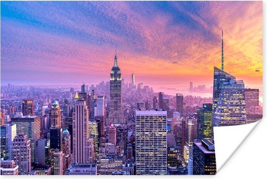 Poster - New York - Skyline - Zonsondergang - Architectuur - Muurposter - Wanddecoratie woonkamer - Fotoposter - Muurposters slaapkamer - 30x20 cm - Kamer decoratie - Muurdecoratie