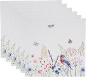 HAES DECO - Set de 6 Serviettes (Textile) - format 40x40 cm - coloris Vert / Blauw / Rouge / Jaune / Wit - en 100% Katoen - Collection : So Floral