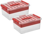 Sunware - Boîte de rangement Q-line avec insert 15L rouge transparent - Set de 2