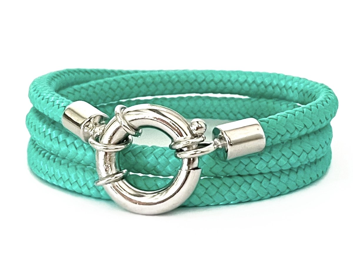 Jolla - dames wikkelarmband - zilver - touw - Classic Rope - Aquamarine Green