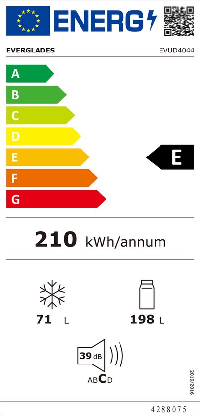 Everglades EVBI6032 Réfrigérateur congélateur encastrable No Frost