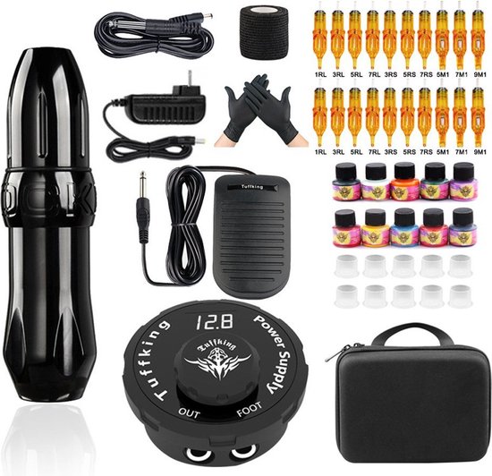 INKin Machine A Tatouer Kit Complet, Ultra Kit De Tatouage Debutant Complet Avec Batterie 1500mAh, Machine Tatouage 3.5mm Stroke De Course Avec 16 Aiguille Tatouage Et 10 Tattoo Ink Pour Artistes