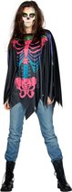 Wilbers & Wilbers - Spook & Skelet Kostuum - Kleurenbom Skelet Poncho Kostuum - Roze, Zwart - One Size - Halloween - Verkleedkleding