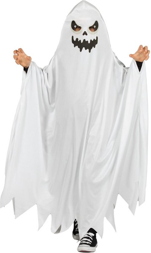 Wilbers & Wilbers - Spook & Skelet Kostuum - Scary Casper Het Witte Spookje Kind Kostuum - Wit / Beige - Maat 152 - Halloween - Verkleedkleding