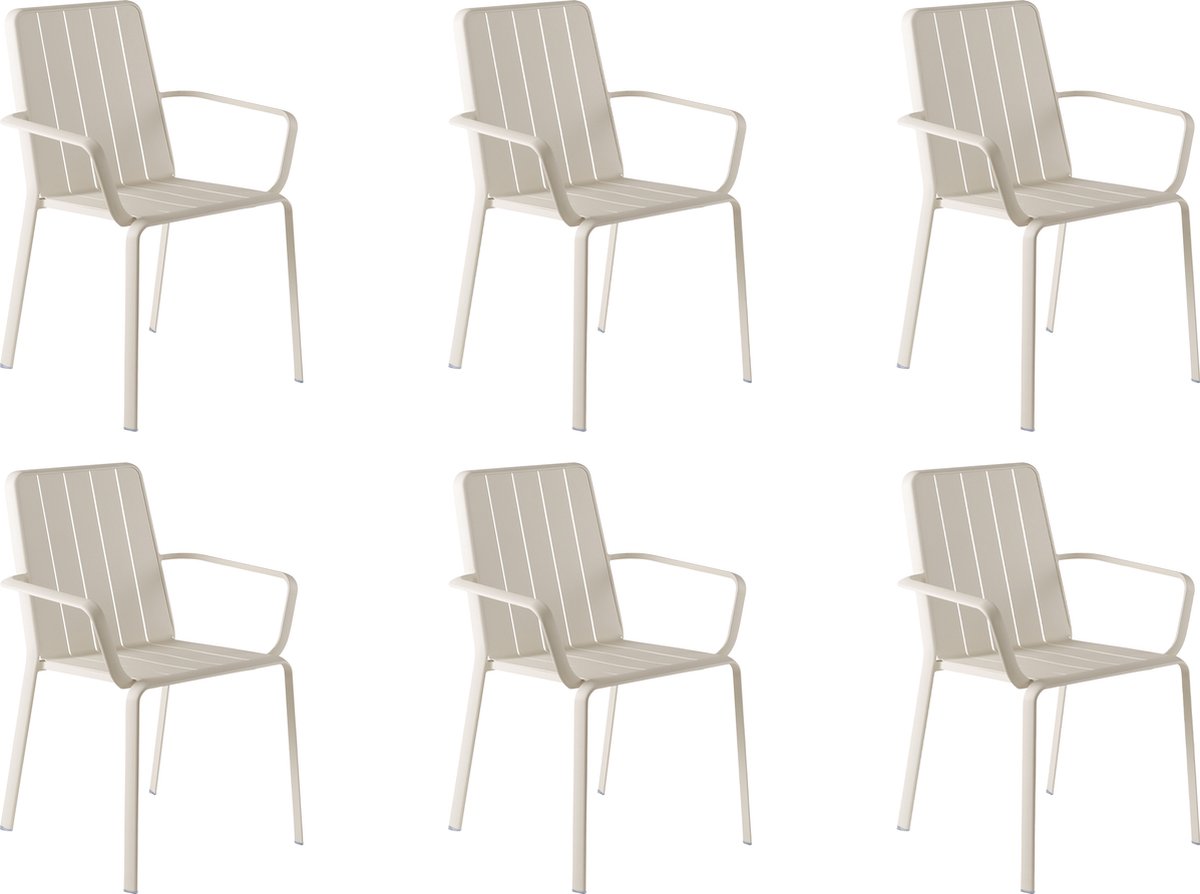 NATERIAL - Set van 6 tuinstoelen IDAHO met armleuningen - 6 x tuinstoel - tuinfauteuil - stapelbaar - stapelbare stoel - aluminium - beige