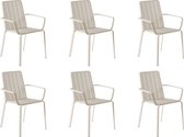 NATERIAL - Set de 6 chaises de jardin IDAHO avec accoudoirs - 6 x chaise de jardin - fauteuil de jardin - empilable - chaise empilable - aluminium - beige