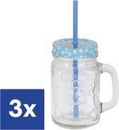 Drinkglas met handvat en rietje - 3 x 400 ml