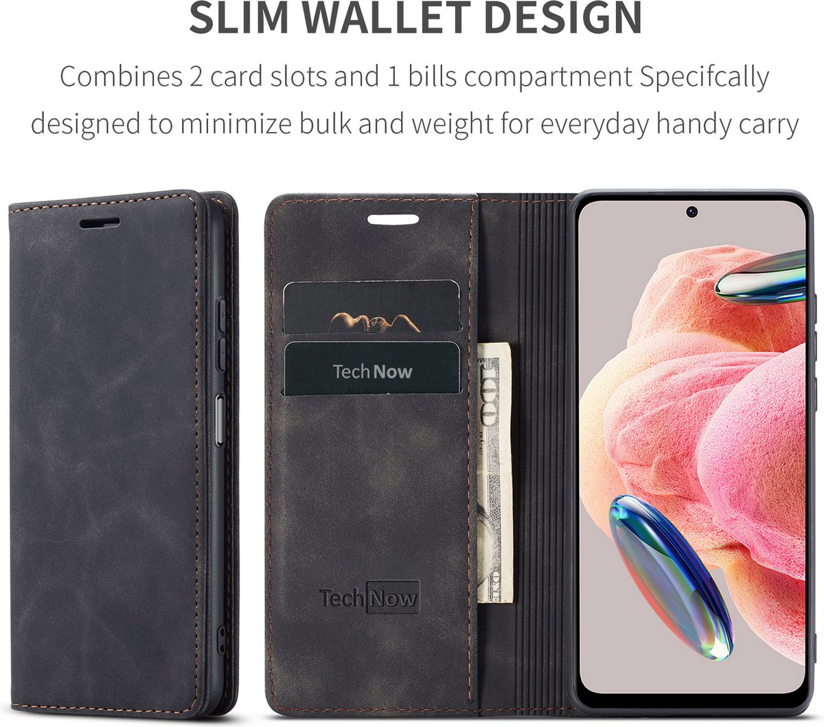 Etui Xiaomi Redmi Note 12 4G - Etui Livre Cuir Slimline Zwart