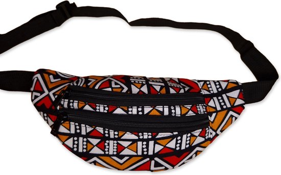 Afrikaanse print heuptasje / Fanny pack - Rood / oranje bogolan - Bum bag / Festival tasje met verstelbare band