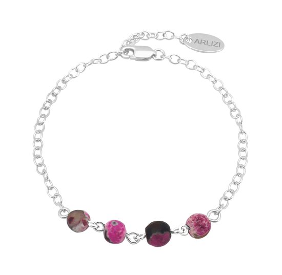 ARLIZI 2243 Bracelet perles d'agate de feu rose - argent massif - 18 cm