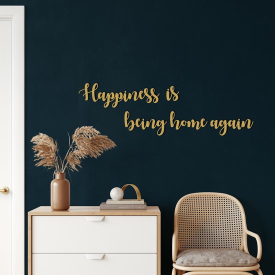 Décoration murale | Le Geluk c'est d'être à nouveau à la maison / Le Happiness c'est d'être à nouveau à la Home | Métal - Art mural | Décoration murale | Salle de séjour | Decor extérieur |d'or| 120x21cm