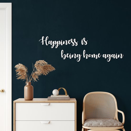 Wanddecoratie | Geluk is Weer Thuis Zijn / Happiness is Being Home Again | Metal - Wall Art | Muurdecoratie | Woonkamer | Buiten Decor |Wit| 120x21cm