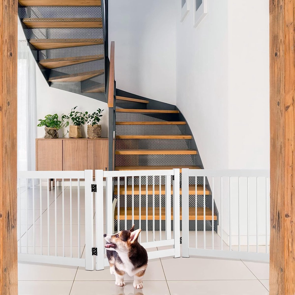 COSTWAY 3-Delige houten hondenhek voor honden, 184,5 x 61 cm