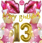 Snoes Mega Beauty Helium Ballonnen Set 13 Jaar - Roze Helium Folieballonnen - Slinger Happy Birthday Goud